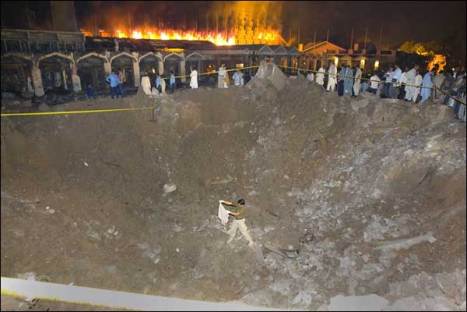 Crater caused by Marriot Suicide Attack's Truck Bomb